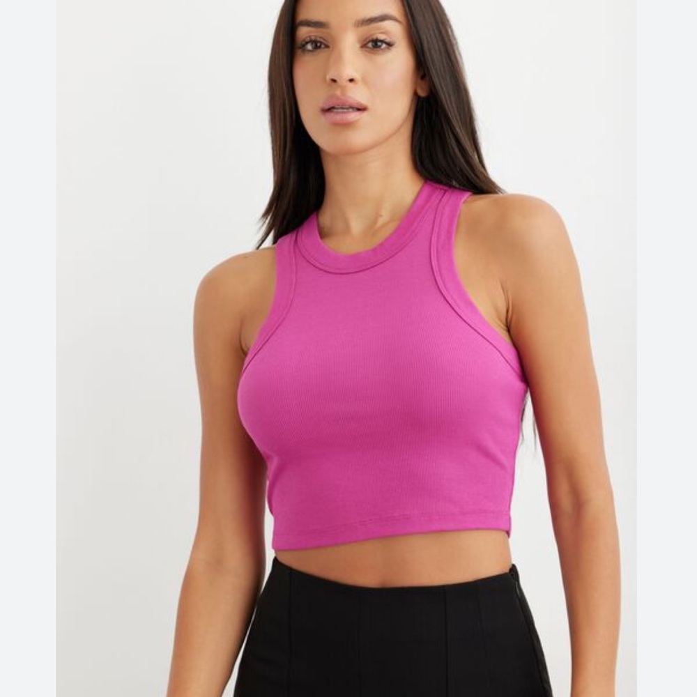 Dynamite Kenzie Basic Cropped Ribbed Stretch Tank Top Fuchsia Pink